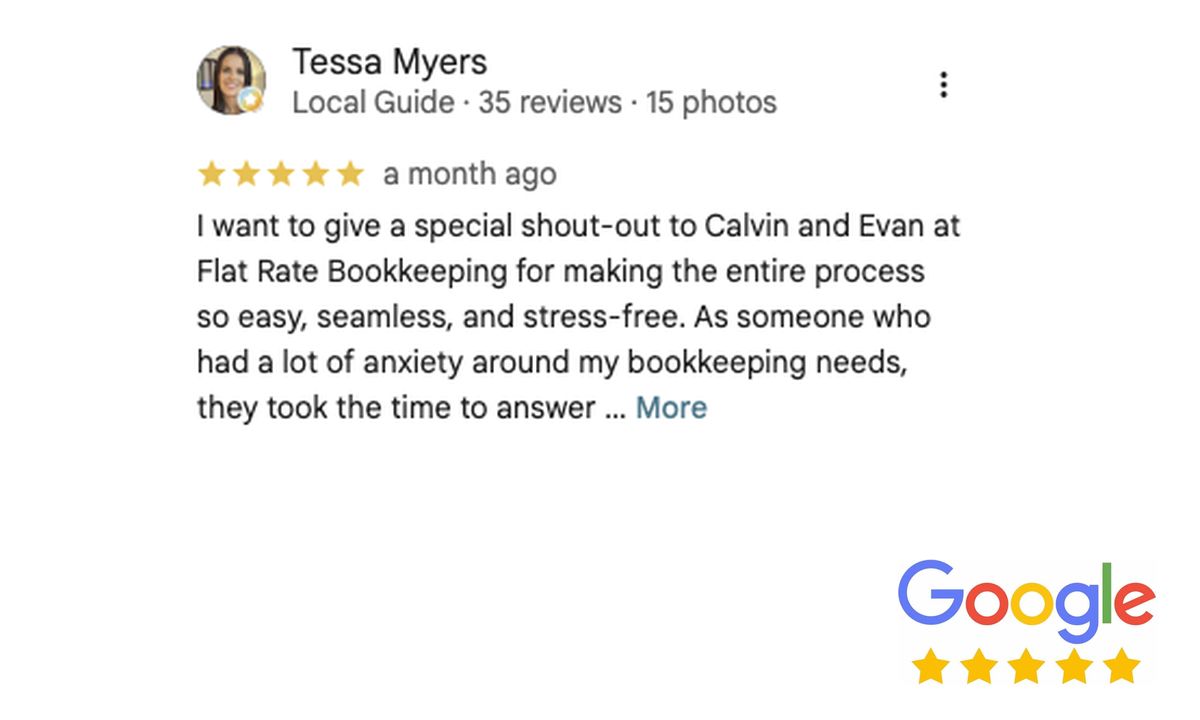 Five-star Google review from Tessa Myers